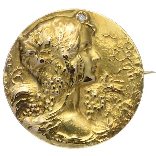 French signed gold Art Nouveau brooch